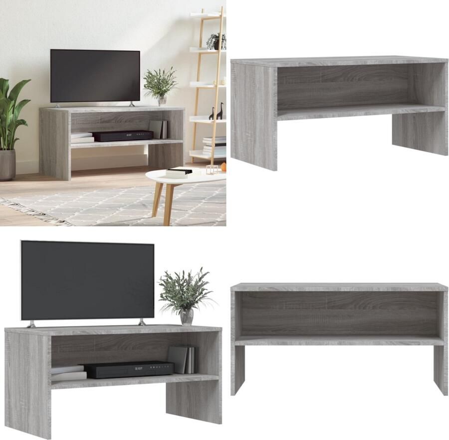 VidaXL Tv-meubel 80x40x40 cm bewerkt hout grijs sonoma eikenkleurig Tv-meubel Tv-meubelen Tv Kast Opbergkast