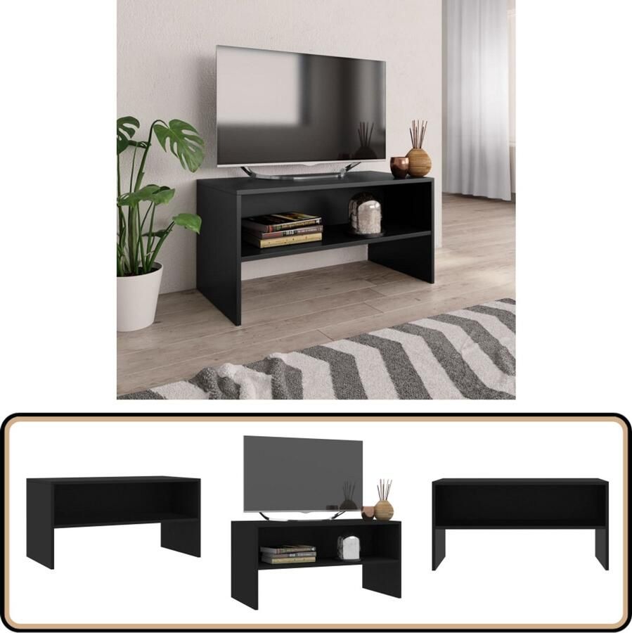 VidaXL Tv-meubel 80x40x40 cm Bewerkt hout Zwart Tv Meubels Vintage Tv-meubel Houten Tv-meubel Zwart Tv-meubel Media Kast Salontafel Livingroom Furniture Decoratief Tv-meubel Compact Tv-meubel Modern Tv-meubel
