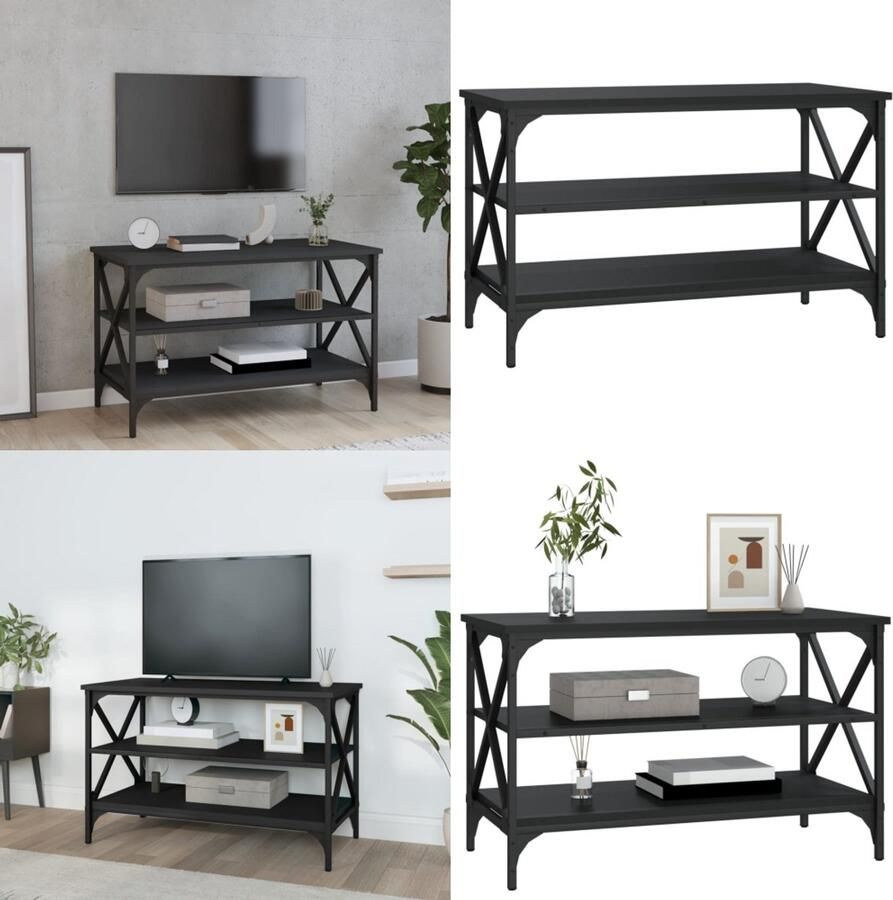 VidaXL Tv-meubel 80x40x50 cm bewerkt hout zwart Tv-kast Tv-kasten Tv-meubel Hifi-meubel