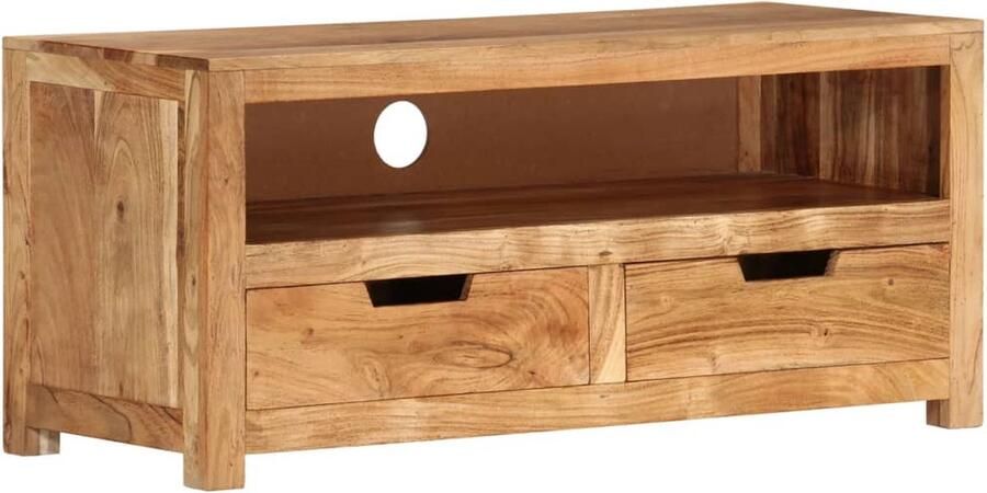 The Living Store TV-kast Massief Acaciahout 88 x 35 x 40 cm Duurzaam frame veel opbergruimte - Foto 2