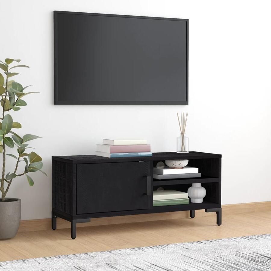 VidaXL Tv-meubel 90x30x40 cm Grenenhout Zwart Televisie Kast Industrieel Interieur Hout Meubilair Zwarte Tv Stand Vintage Stijl Salon Meubels Opslag Ruimte Boekenplank Mediaschaats - Foto 2