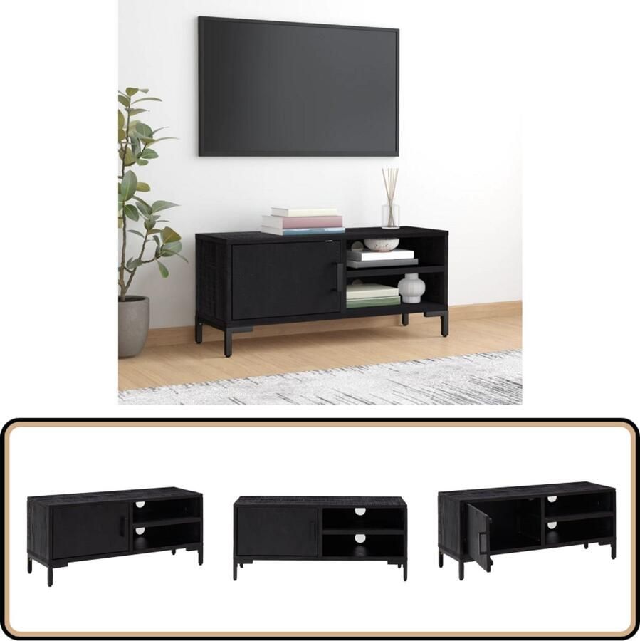 VidaXL Tv-meubel 90x30x40 cm Grenenhout Zwart Televisie Kast Industrieel Interieur Hout Meubilair Zwarte Tv Stand Vintage Stijl Salon Meubels Opslag Ruimte Boekenplank Mediaschaats
