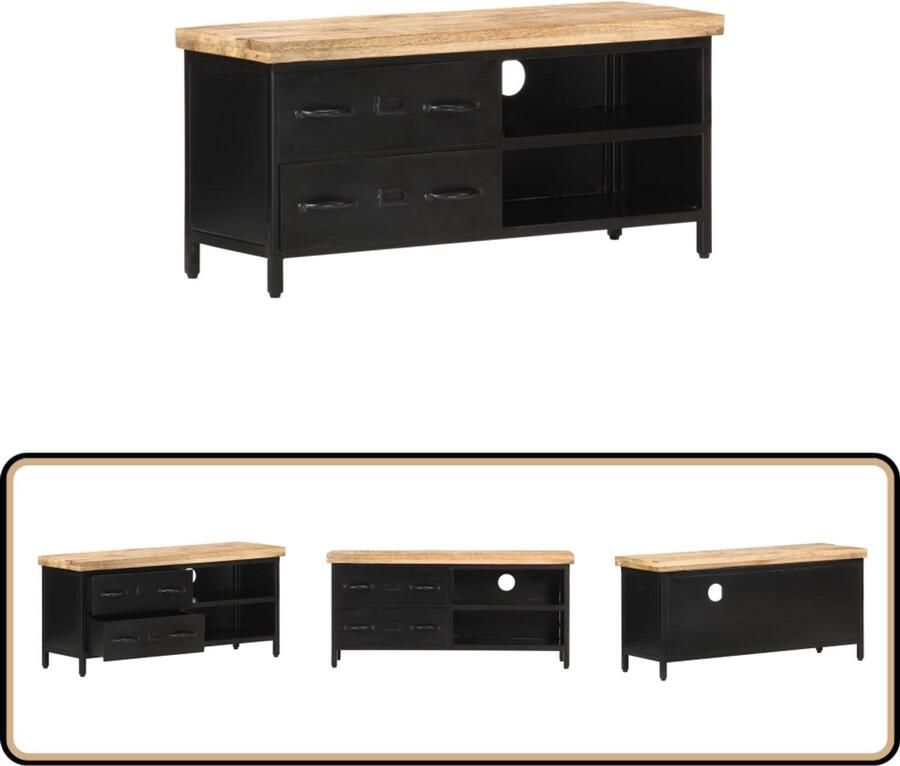 VidaXL Tv-meubel 90x30x41 cm Mangohout Zwart Tv-meubel Houten Tv-meubel Industrieel Tv-meubel Mangohout Tv-meubel Black Tv-stand