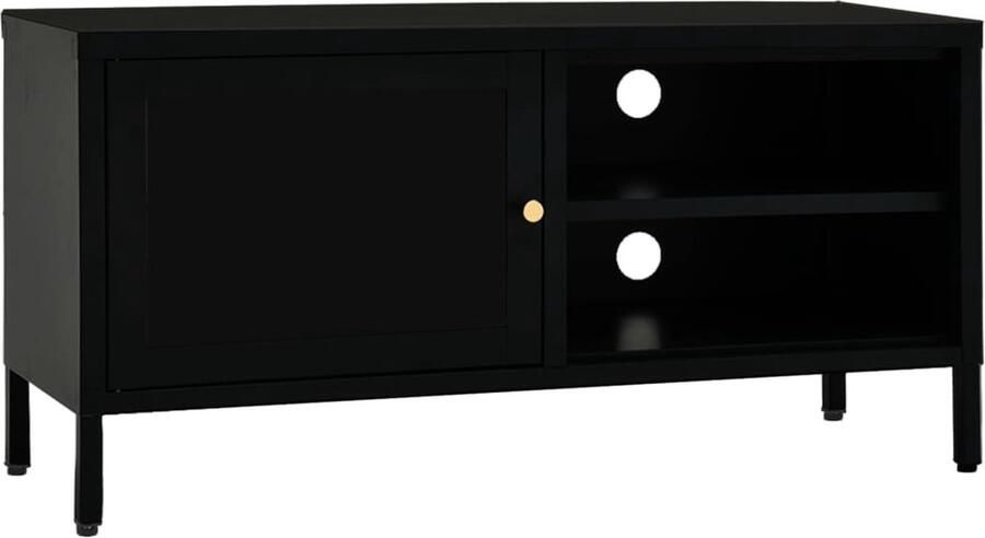 VidaXL Tv-meubel 90x30x44 cm Staal en glas Zwart TV-kast Televisiecast Meubilair Salontafel Zwarte Kast Metalen Kast Tv Stand