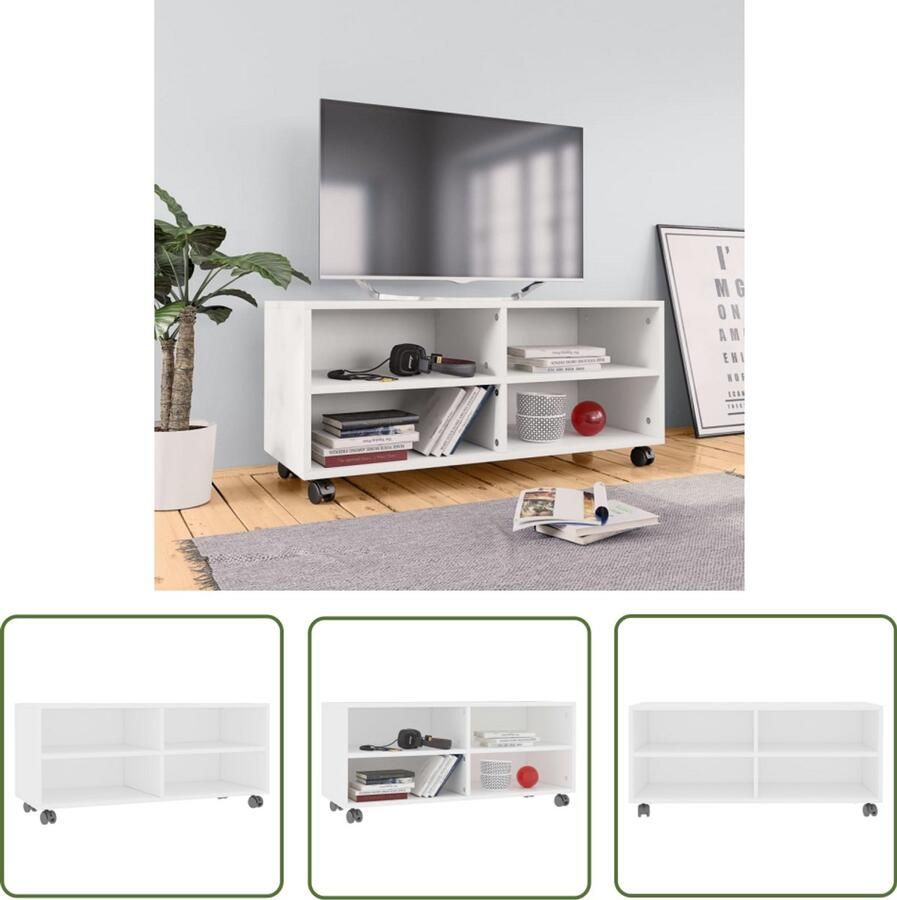 VidaXL Tv-meubel 90x35x35 cm Hout Wit Met Wieltjes Tv Meubels Houten Tv Stand Tv Kast Media Kast Salontafel Woonkamerinrichting Witte Tv Tafel Modern Tv Meubel Compact Tv Meubel Ruim Tv Meubel