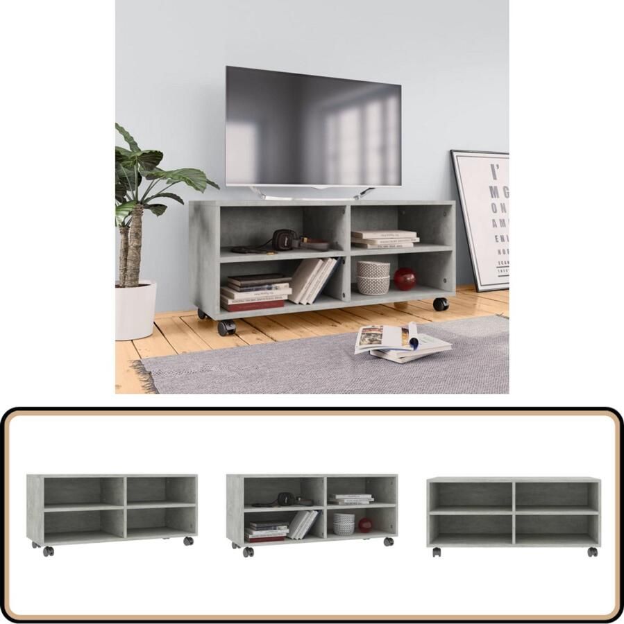 VidaXL Tv-meubel 90x35x35 cm met wieltjes betongrijs Tv Meubels Tv Stand Houten Tv Kast Grijs Tv Meubel Media Kast Salontafel Living Room Furniture Decoratief Tv Meubel Modern Tv Meubel Compact Tv Meubel