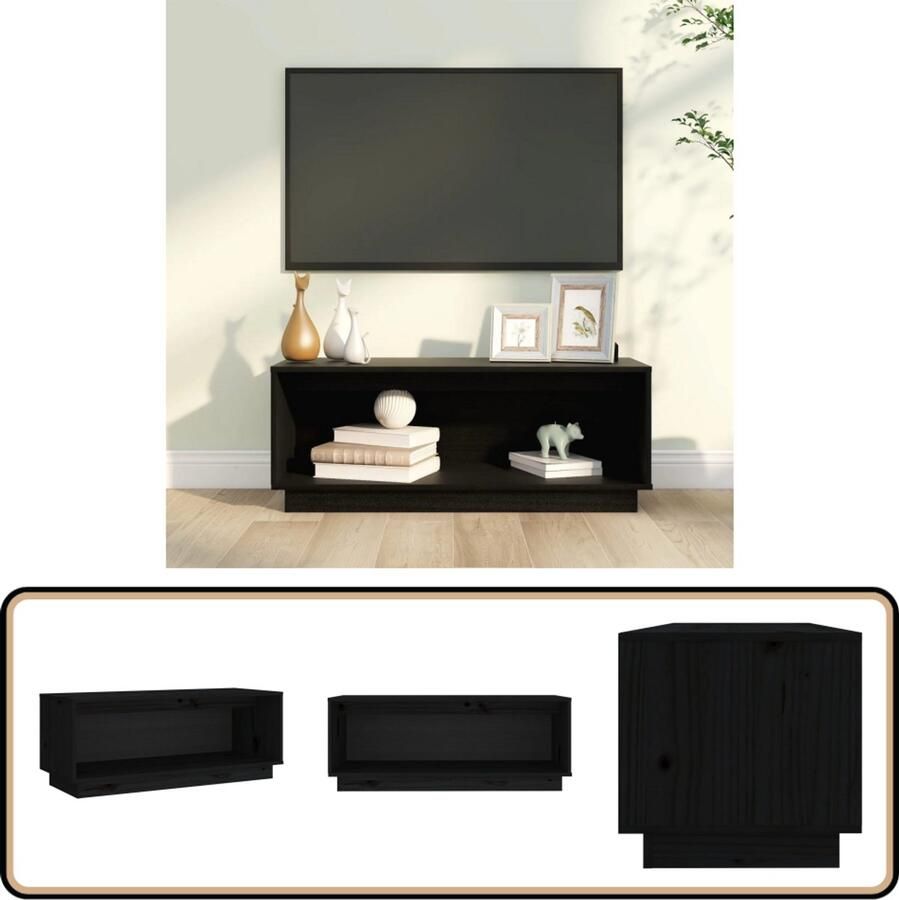 VidaXL Tv-meubel 90x35x35 cm Zwart Grenenhout Tv Kast Tv Meubels Zwevend Tv Meubel Hout Tv Meubel Zwarte Tv Kast