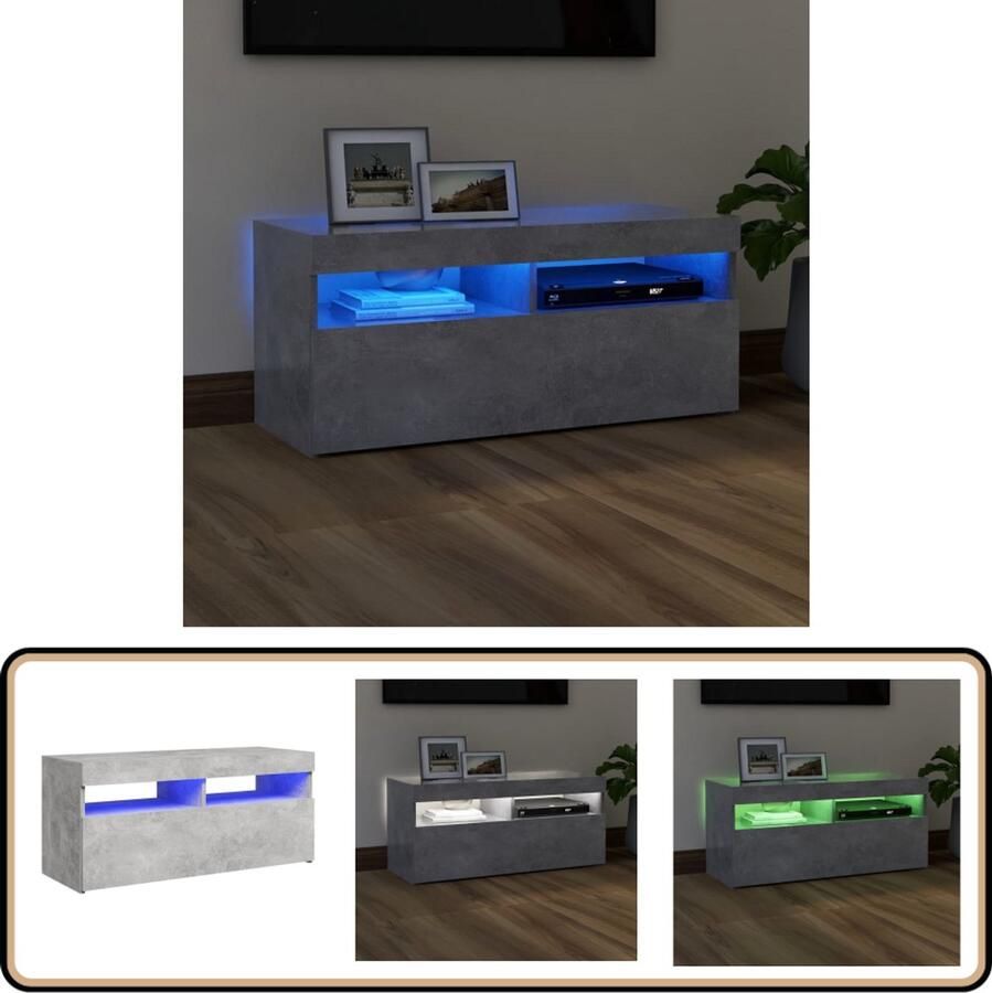 VidaXL Tv-meubel 90x35x40 cm Betongrijs LED-verlichting Tv-meubel Betonnen Grijs Led Verlichting Houten Meubilair Salontafel Woonkamerdecoratie Media Kast Entertainment Center