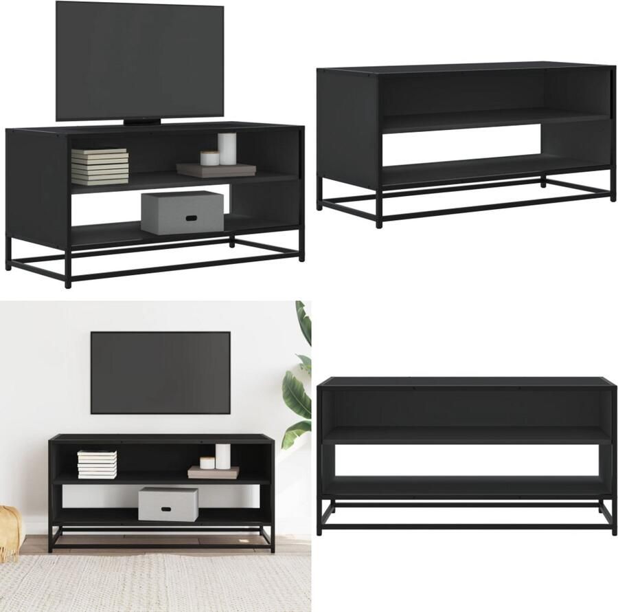 VidaXL Tv-meubel 91x40x46 cm bewerkt hout en metaal zwart