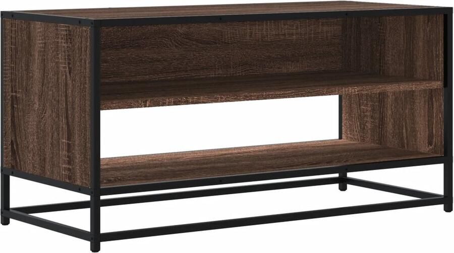 VidaXL Tv-meubel 91x40x46 cm Bruineiken Hout & Metaal Tv-meubel Tv-meubelen Tv Kast Opbergkast