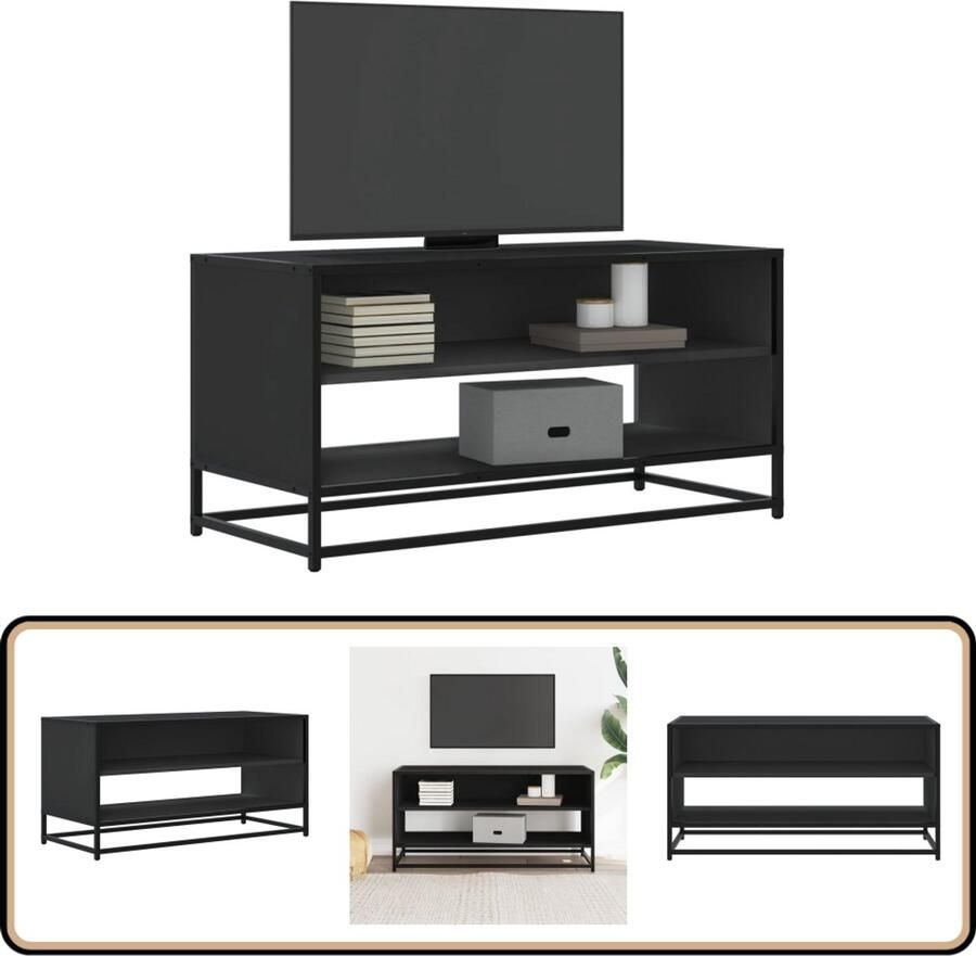 VidaXL Tv-meubel 91x40x46 cm Bewerkt hout Zwart Tv-meubel Tv-meubelen Tv Kast Opbergkast