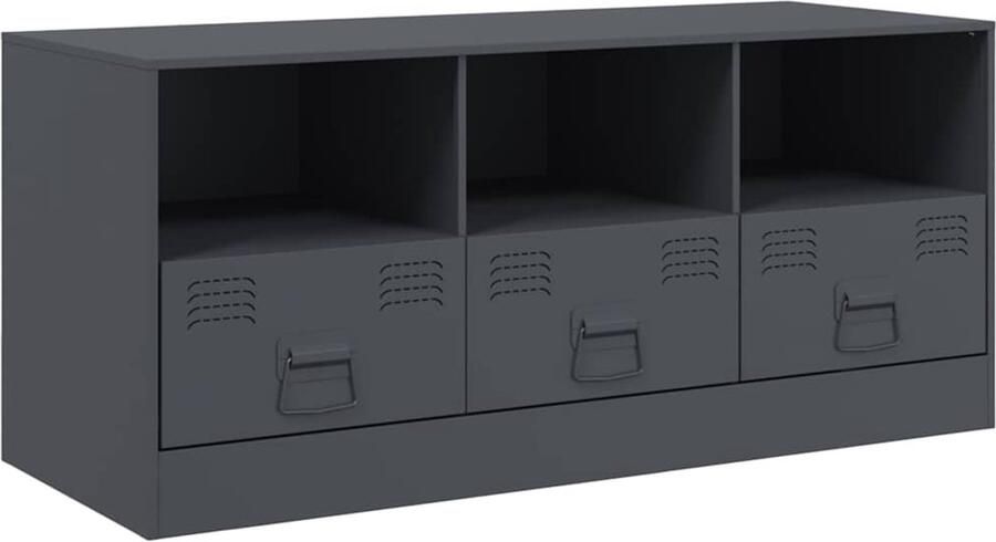 The Living Store Tv-meubel 99x39x44 cm staal antracietkleurig Tv-meubel Salontafel Industrieel Design Metaal Antraciet - Foto 2
