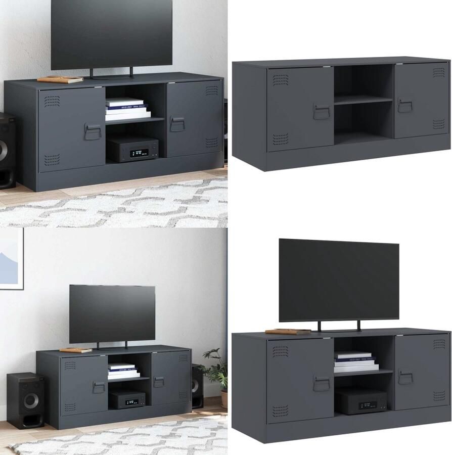 VidaXL Tv-meubel 99x39x44 cm staal antracietkleurig Tv-meubel Tv-meubels Tv Kast Opbergkast