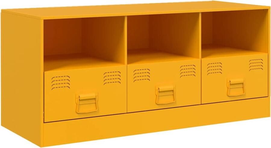 VidaXL Tv-meubel Staal 99x39x44 cm Mosterdgeel Tv-meubel Tv-meubels Tv Kast Opbergkast - Foto 2