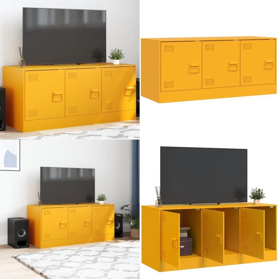 VidaXL Tv-meubel 99x39x44 cm staal mosterdgeel Tv-meubel Tv-meubelen Tv-standaard Televisiemeubel