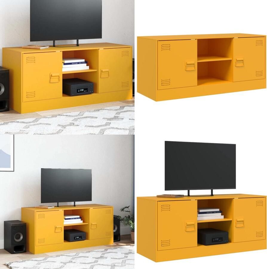 VidaXL Tv-meubel 99x39x44 cm staal mosterdgeel Tv-meubel Tv-meubels Tv Kast Opbergkast