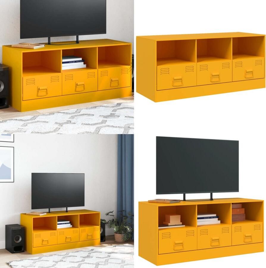 VidaXL Tv-meubel 99x39x44 cm staal mosterdgeel Tv-meubel Tv-meubels Tv Kast Opbergkast