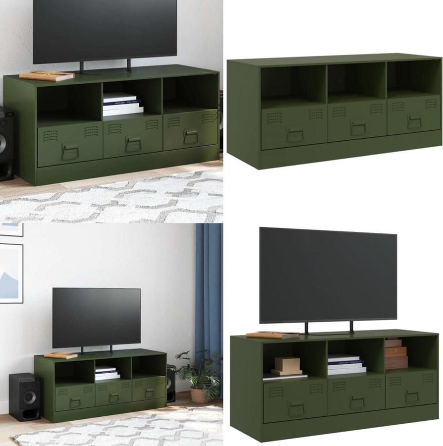 VidaXL Tv-meubel 99x39x44 cm staal olijfgroen Tv-meubel Tv-meubels Tv Kast Opbergkast