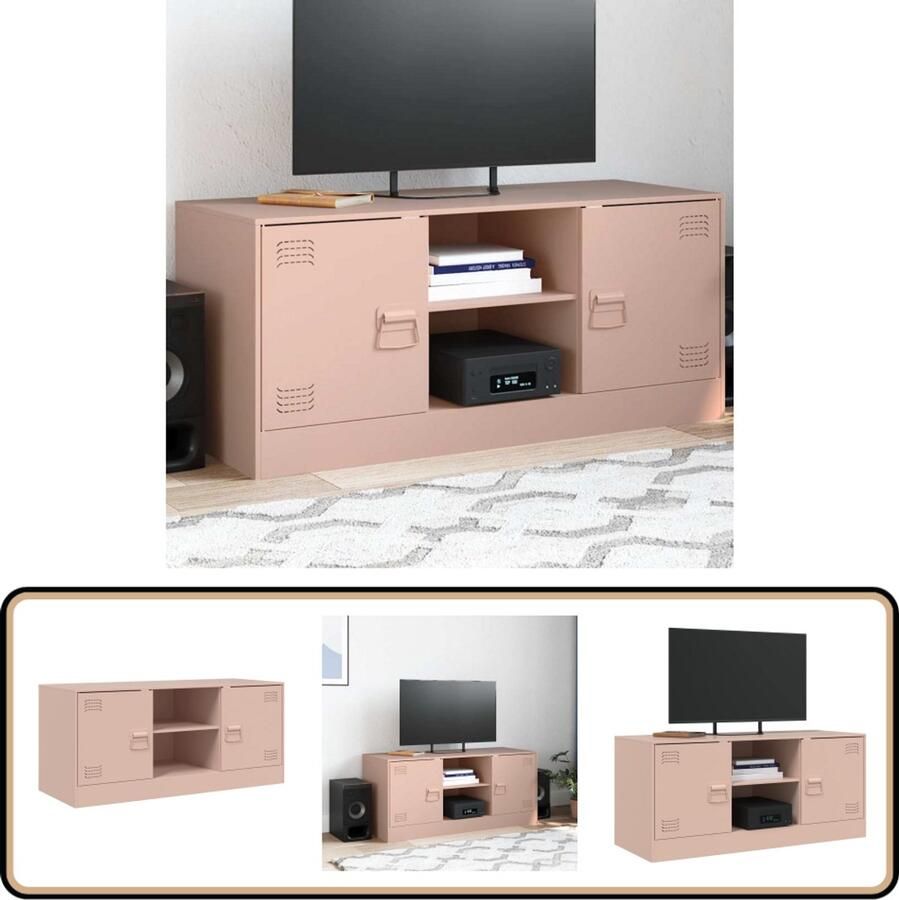 VidaXL Tv-meubel 99x39x44 cm Staal Roze Tv-meubel Tv-meubels Tv Kast Opbergkast