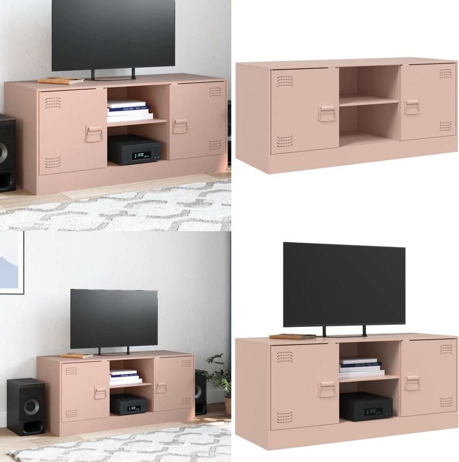 VidaXL Tv-meubel 99x39x44 cm staal roze Tv-meubel Tv-meubels Tv Kast Opbergkast
