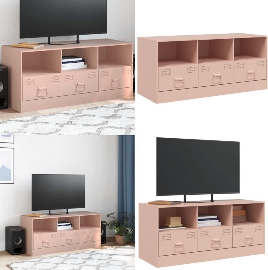 VidaXL Tv-meubel 99x39x44 cm staal roze Tv-meubel Tv-meubels Tv Kast Opbergkast