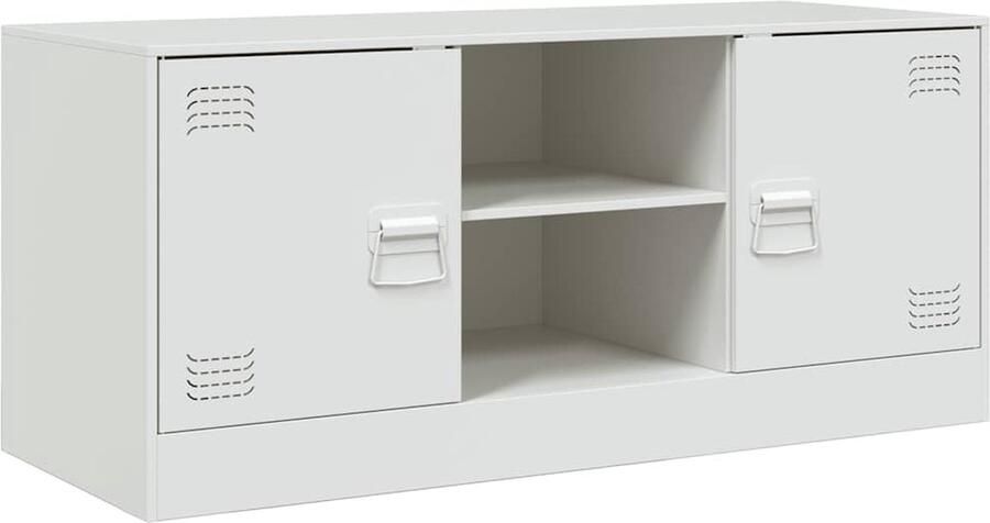 VidaXL Tv-meubel Staal 99x39x44 cm Wit Tv-meubel Tv-meubels Tv Kast Opbergkast - Foto 2