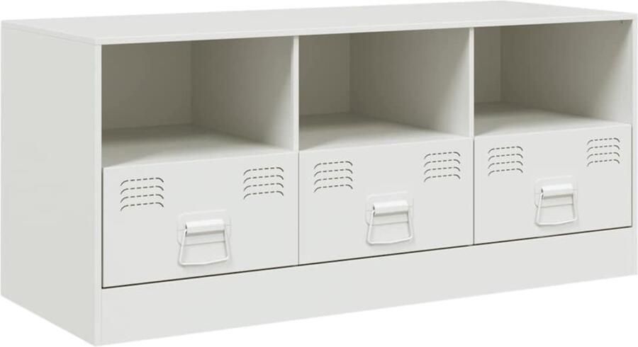 The Living Store Tv-meubel 99x39x44 cm staal wit Tv Meubel Tv Kast Salontafel Staal Tv Meubel Witte Tv Kast - Foto 3