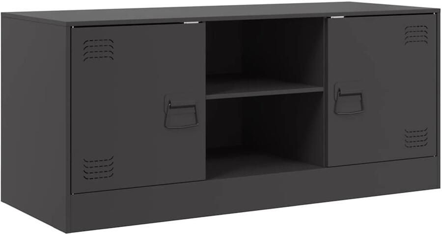The Living Store Tv-meubel 99x39x44 cm staal zwart Tv-meubel Tv Stand Salontafel Zwart Tv-meubel Staal Tv-kast - Foto 2