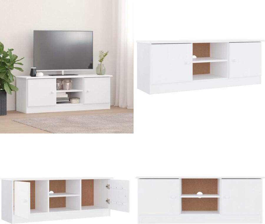 VidaXL TV-meubel ALTA 112x35x41 cm massief grenenhout wit Tv-meubel Tv-meubelen Tv Kast Opbergkast