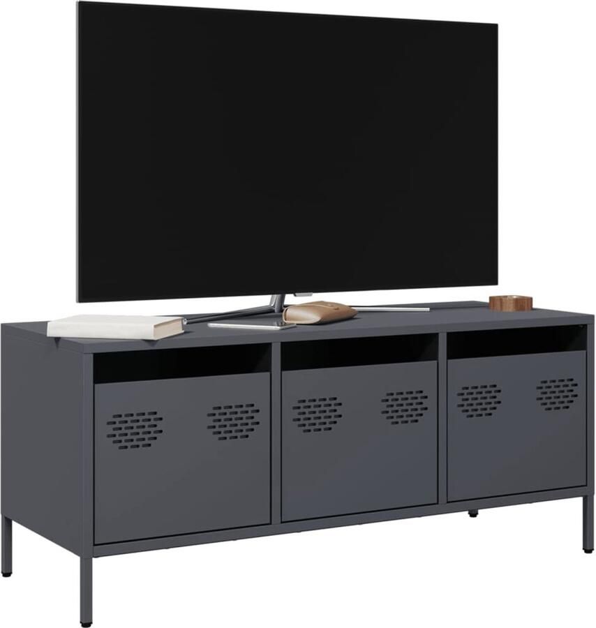 VidaXL Tv-meubel Antraciet Koudgewalst staal Tv Meubel Tv Kast Metal Tv Stand Zwart Tv Meubel Antraciet Tv Meubilair