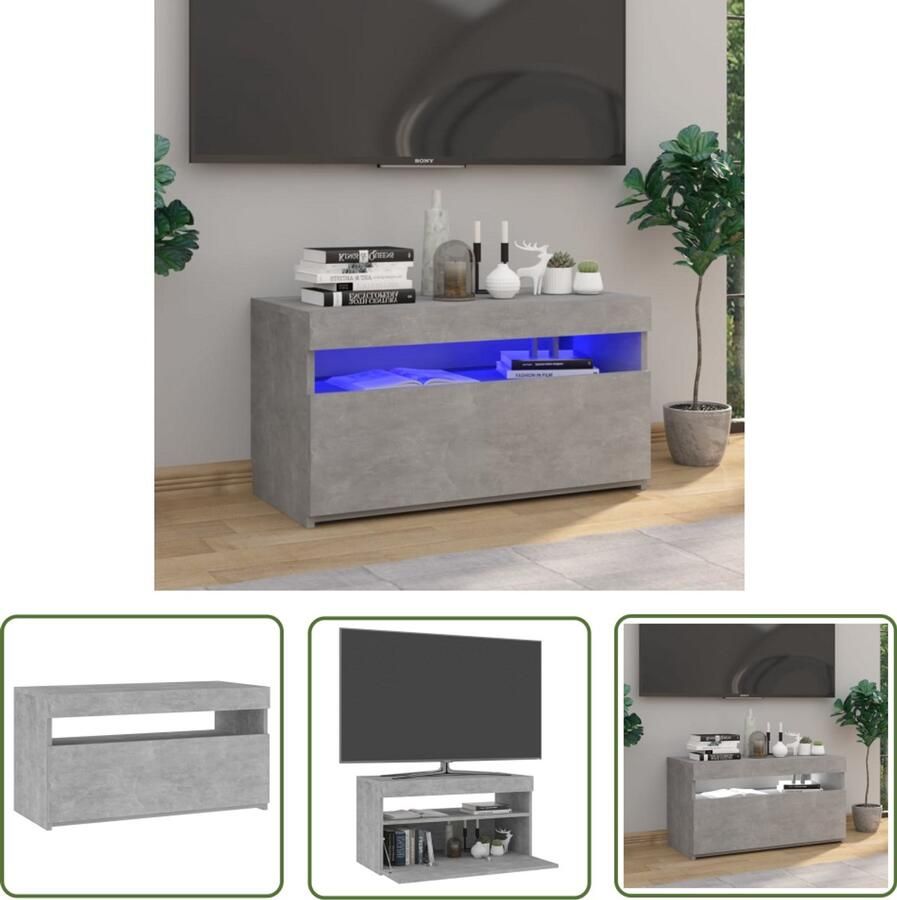 VidaXL Tv-meubel Betonlook LED verlichting 75x35x40 cm Tv-meubel Mediakas Led Verlichting Beton Grijs Houten Meubilair Woonkamer Decoratie Modern Design Opbergruimte Televisiescherm Stand - Foto 2