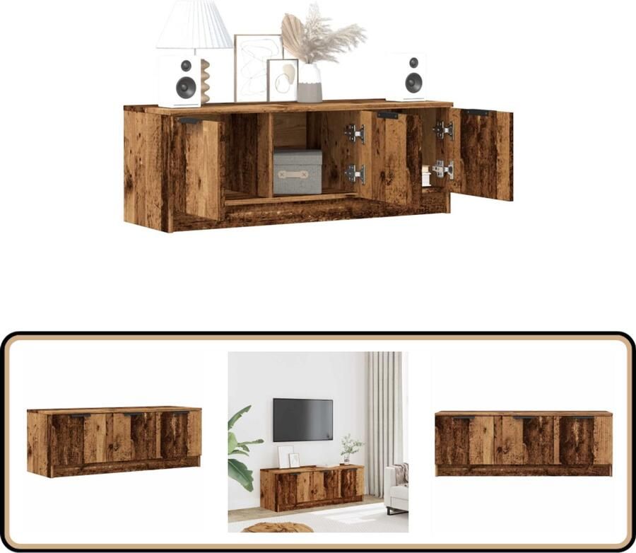 VidaXL Tv-meubel bewerkt hout 102x35x36 5 cm Tv-meubel Houten Tv-kast Salontafel Mediastatief Vintage Tv-stand