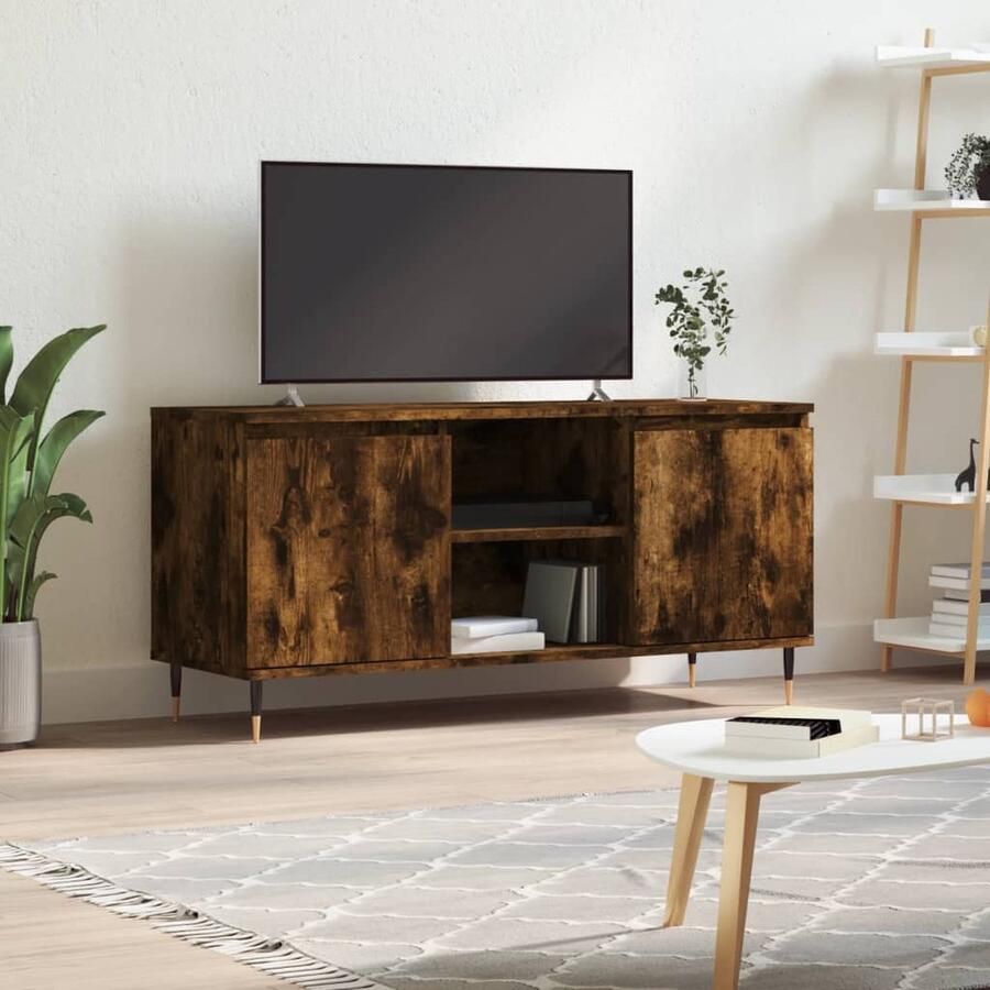 VidaXL Tv-meubel Bewerkt Hout Gerookt Eiken 104cm Tv-meubel Houten Tv-meubel Tv Kast Opbergruimte Tv Bruine Tv-bank Livingroom Furniture Salontafel - Foto 2