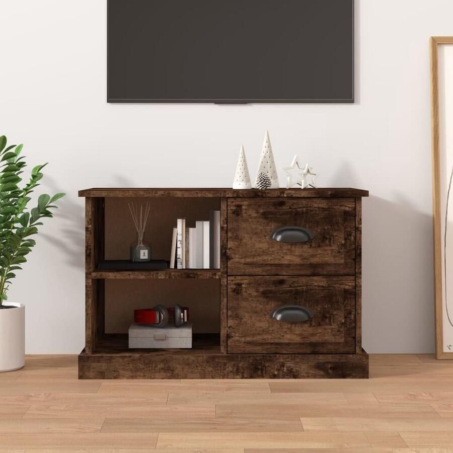 VidaXL Tv-meubel Bewerkt hout Gerookt eikenkleurig Tv Kast Tv Meubels Houten Tv Kast Bruine Tv Kast Gerookte Eiken Tv Kast Salontafel Livingroom Furniture Opslagruimte Media Center - Foto 2