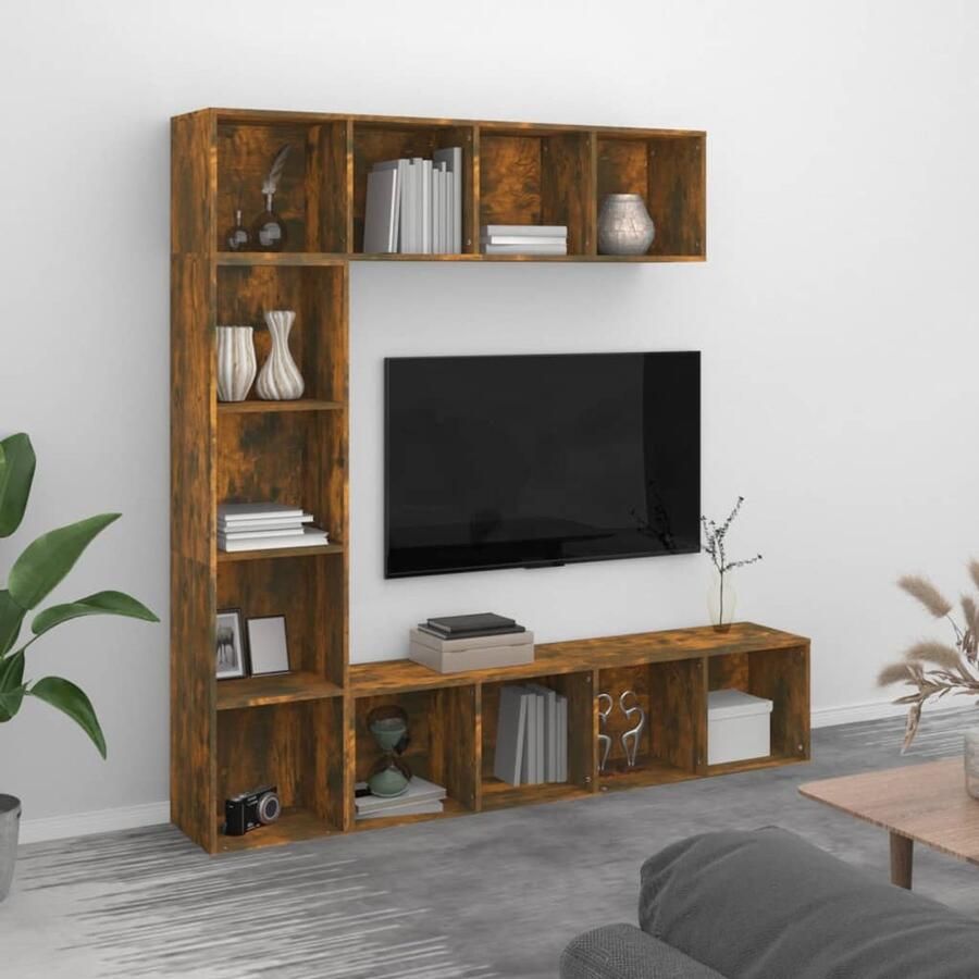 VidaXL Tv-meubel Boekenkast 3-delige boekenkast- tv-meubelset 180x30x180 cm gerookt eiken Houten Kast Bruine Kast Vintage Kast - Foto 2