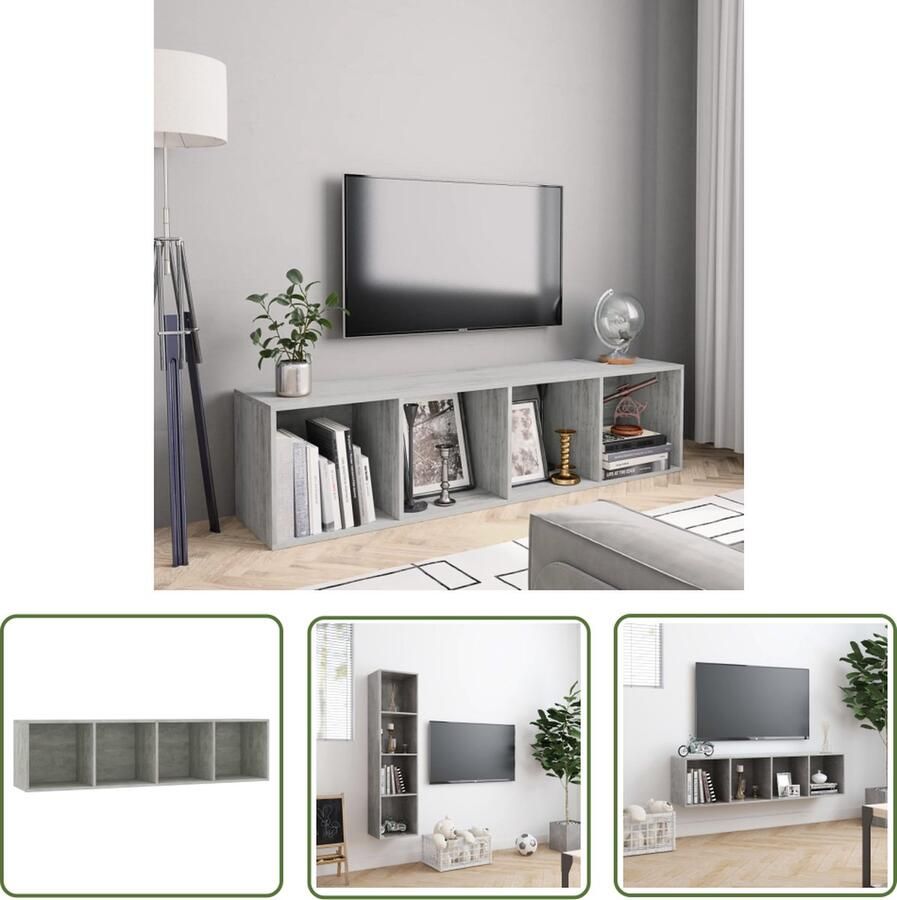 The Living Store Boekenkast tv-meubel 143x30x36 cm betongrijs Boekenkast Houten Boekenkast Tv Meubel Bergruimte Design Boekenkast