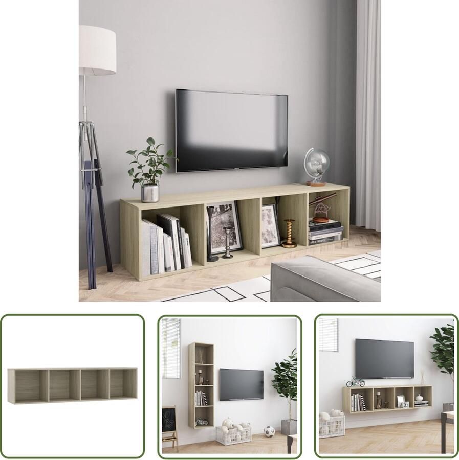 The Living Store Boekenkast tv-meubel 143x30x36 cm sonoma eikenkleurig Boekenkast Houten Boekenkast Boekenplank Salontafel Tv-stand
