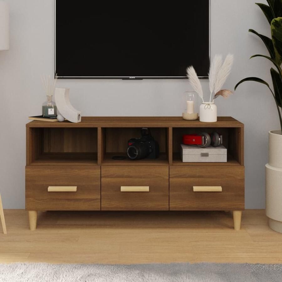 VidaXL Tv-meubel Bruin Eiken 102x36x50 cm Tv Kast Tv Meubel Mediastatief Houten Tv Kast Modern Tv Meubel