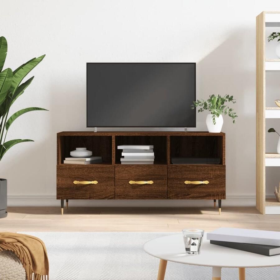 VidaXL Tv-meubel Bruin Eiken 102x36x50 cm Tv Meubel Bruine Eik Houten Kast Salontafel Mediakast