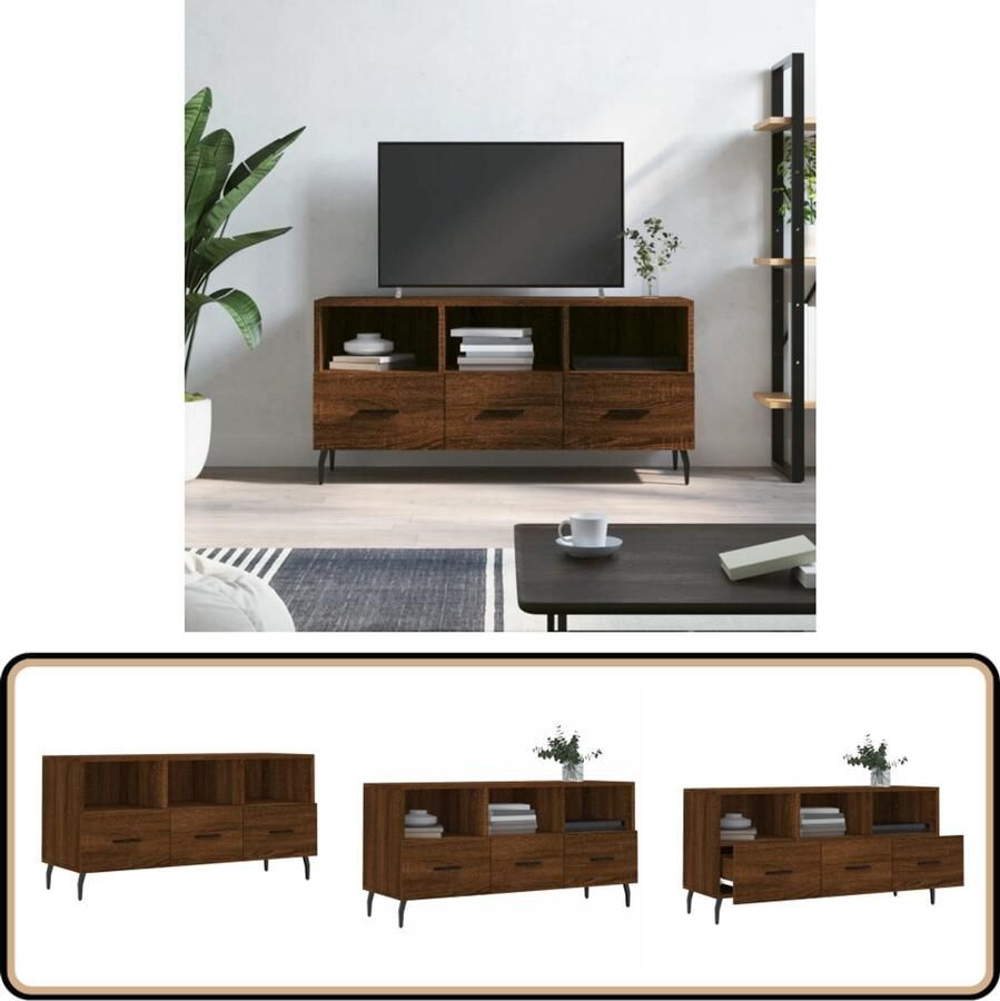 VidaXL Tv-meubel Bruin Eiken 102x36x50 cm Tv Meubel Kast Salontafel Houten Tv Stand Bruine Eiken Kleur