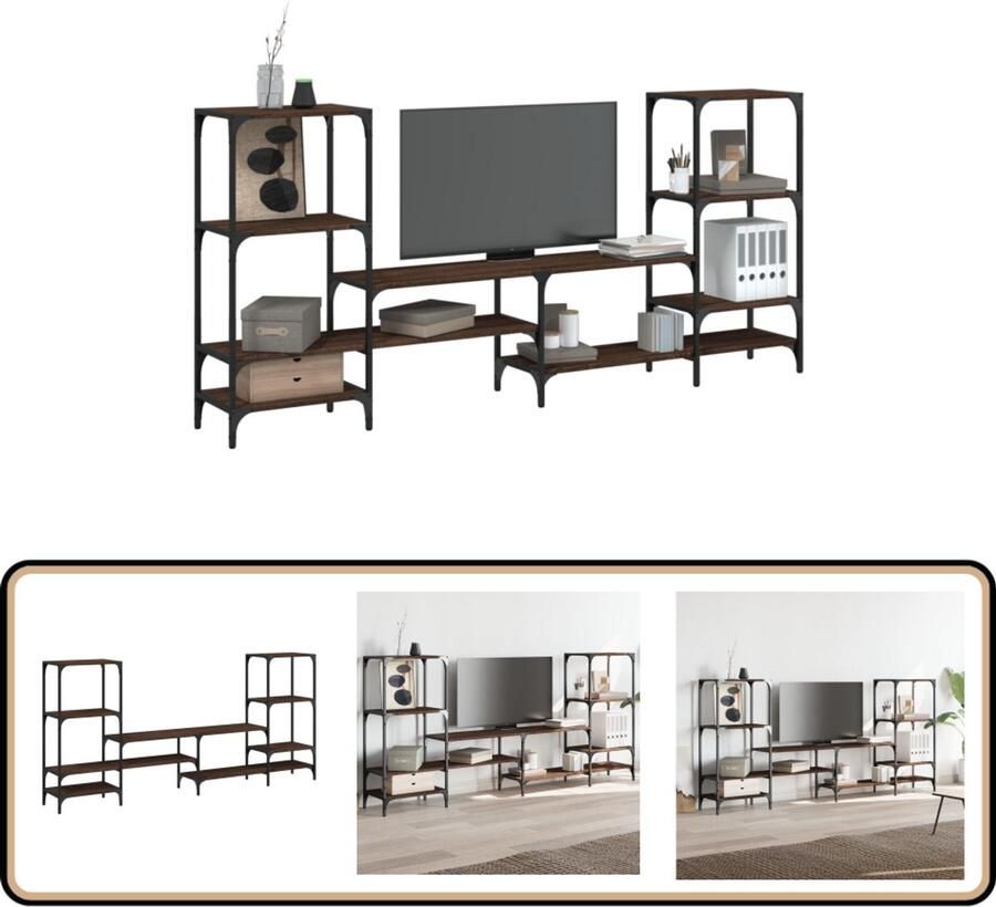 The Living Store Tv-meubel 206 5x28 5x95 cm bewerkt hout bruin eikenkleurig Tv-meubel Bruin Eiken Bewerkt Hout Tv Kast Salontafel