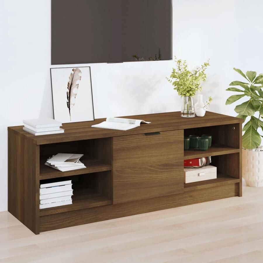 VidaXL Tv-meubel Bruin eikenhout 102 cm Tv Kast Bruine Eiken Houten Tv Kast Media Kast Salontafel Living Room Furniture Televisiekast Entertainment Center Opslagruimte Vintage Tv Stand Modern Tv Cabinet - Foto 2