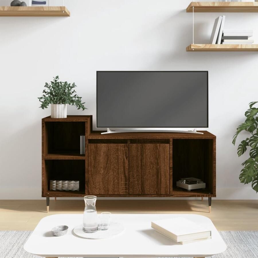 VidaXL Tv-meubel Bruin Eikenkleur 100x35x55 cm Tv-meubel Bruineik Kast Houten Tv Stand Media Kast Salontafel Woonkamerdecoratie - Foto 3