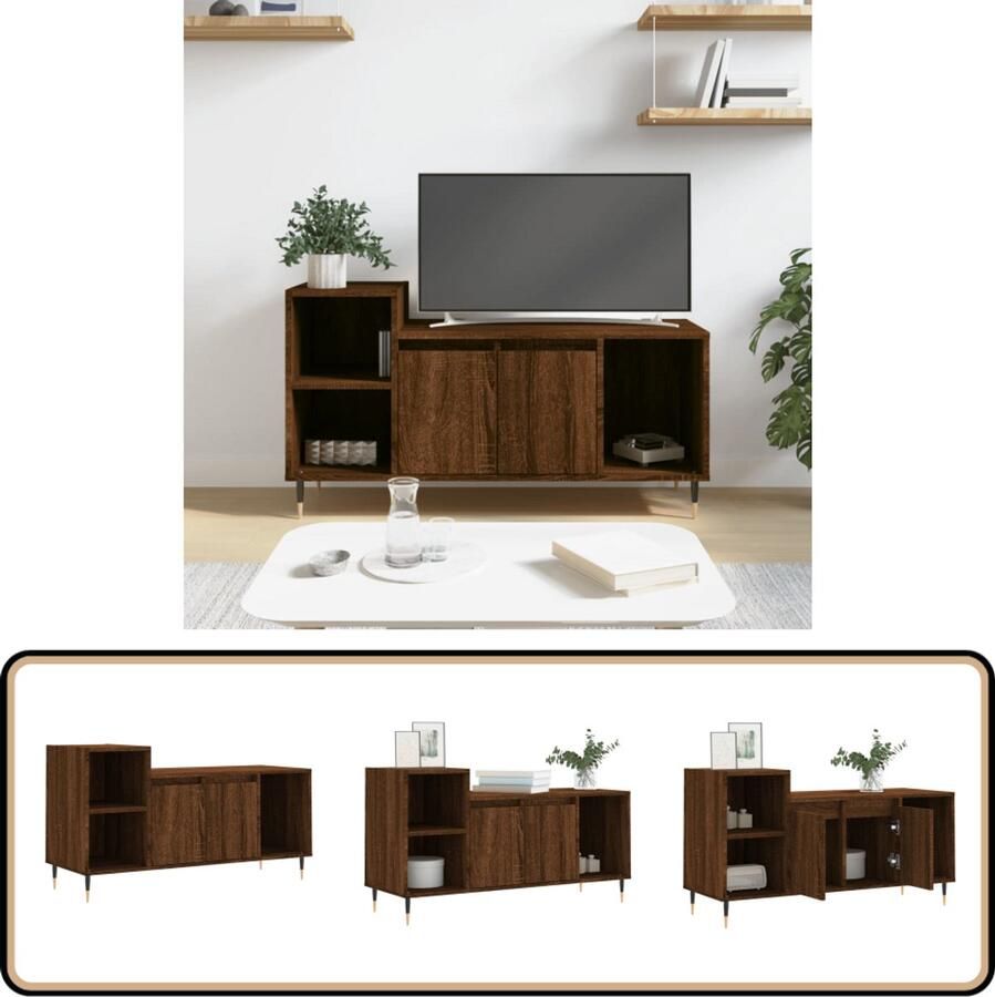 VidaXL Tv-meubel Bruin Eikenkleur 100x35x55 cm Tv-meubel Bruineik Kast Houten Tv Stand Media Kast Salontafel Woonkamerdecoratie - Foto 2