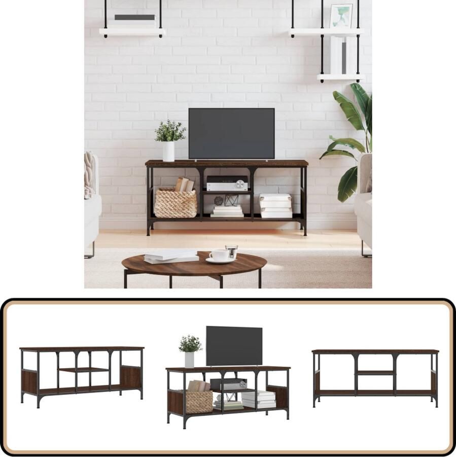 VidaXL Tv-meubel Bruineiken 100x35x45 cm Tv Kast Industrieel Design Houten Tv Stand Bruine Meubelen Salontafel