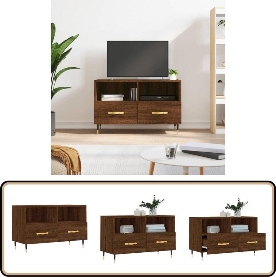 VidaXL Tv-meubel Bruineiken 80x36x50 cm Tv Meubel Kast Houten Tv Stand Bruine Eiken Kleur Salontafel Mediakast Opbergkast