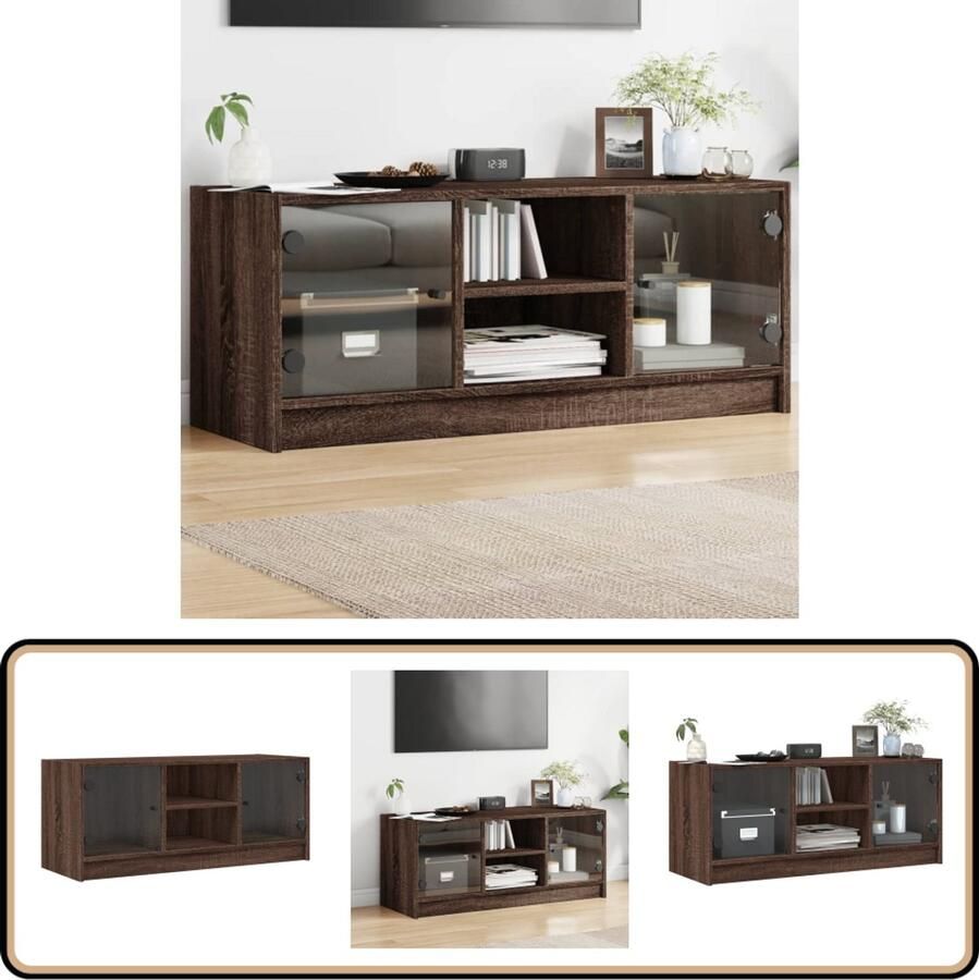 VidaXL Tv-meubel Bruineiken Met glazen deuren Tv-meubel Tv-meubelen Tv-standaard Televisiemeubel