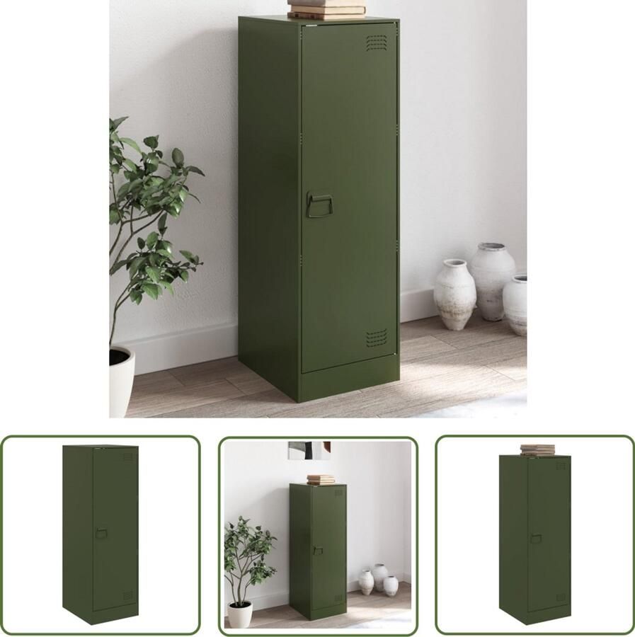The Living Store Dressoir 34 5x39x107 cm staal olijfgroen Televisiekast Tv Meubel Opbergkast Wandmontage Metalen Kast