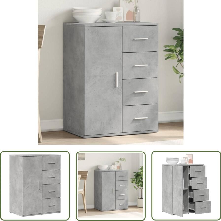 The Living Store Dressoir 59x39x80 cm bewerkt hout betongrijs Televisie Kast Tv Meubel Houten Kast Opbergkast Salontafel