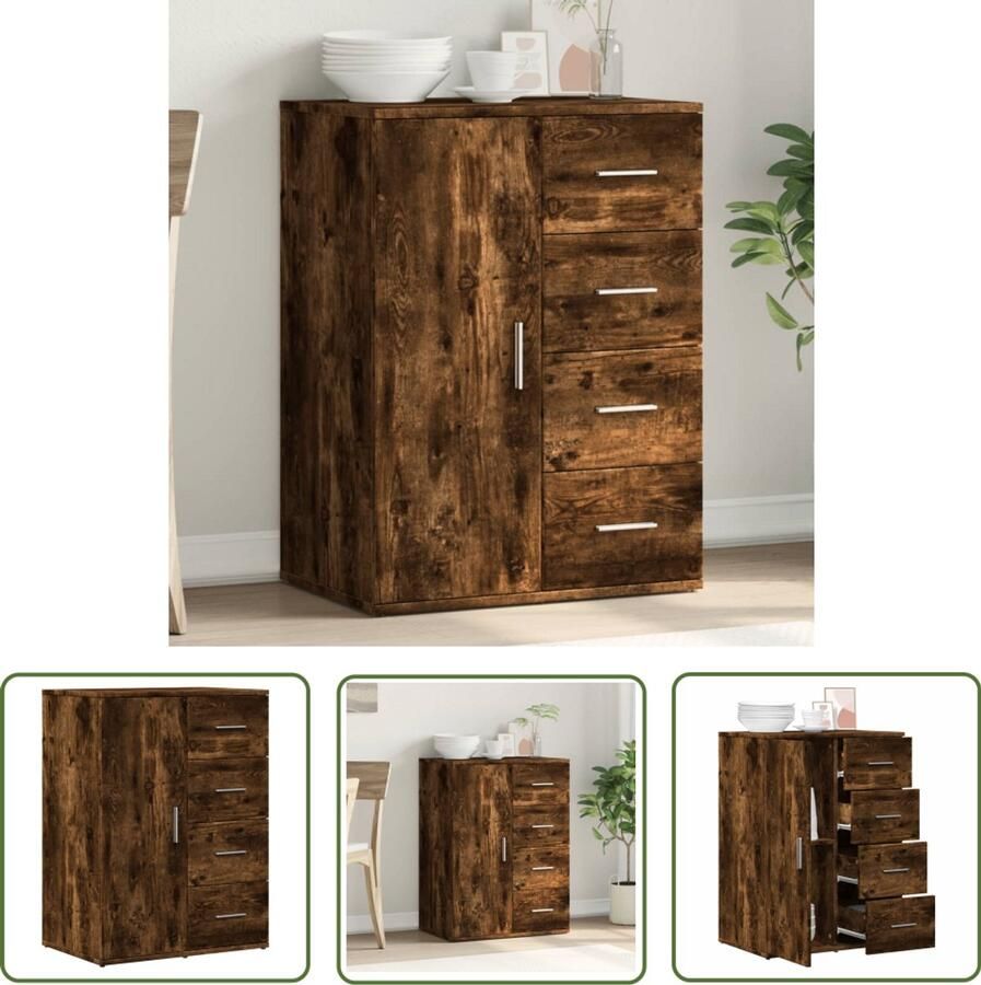 VidaXL Dressoir 59x39x80 cm bewerkt hout gerookt eikenkleurig Dressoir Tv-meubel Houten Dressoir Bruine Dressoir Vintage Dressoir
